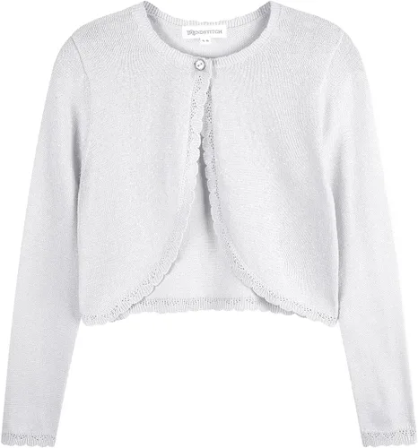 Vista 17 de Bolero de manga larga con brillo para niñas, cardigan con cierre de botón, de punto, para niñas de 3 a 12 años Negro