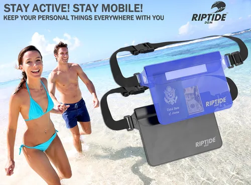 Vista 4 de Riptide Riñonera impermeable (paquete de 2) para hombres y mujeres, bolsa seca resistente al agua con correa ajustable para la cintura, protege
