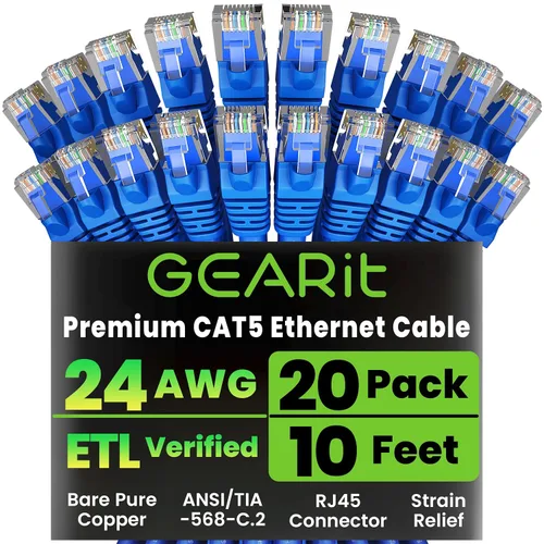 Vista 9 de GearIT Paquete de 20 cables de conexión Ethernet Cat5e de 1 pie - Cable de red LAN RJ45 sin enganches, color negro