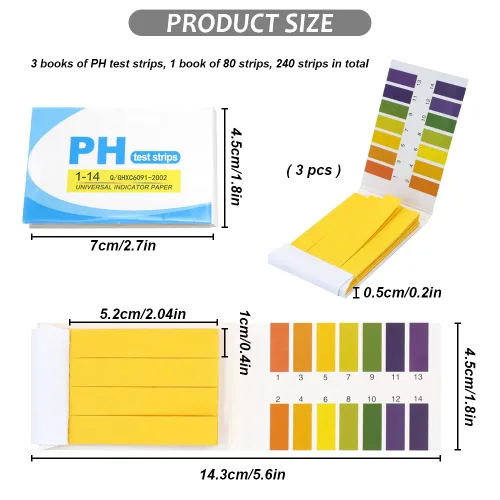 Vista 2 de Tiras de prueba de pH, papel tornasol indicador universal, papel de prueba de álcali ácido, pH 1-14, para agua, suelo, cosméticos (3)