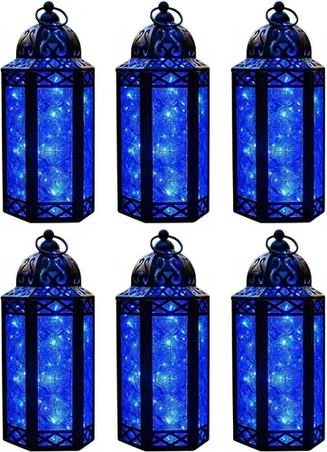 Vista 68 de VELA LANTERNS Juego de 2 portavelas decorativos de LED con luces de hadas de 12" de metal marroquí para colgar o mesa, decoración del hogar