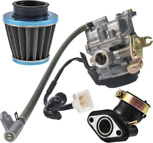Vista 6 de Trkimal GY6 50CC 49CC Carburador para 139QMB 4 tiempos Scooter ATV ciclomotor Go Kart Taotao Motor 0.709 in carb+1 colector de admisión, 1 filtro