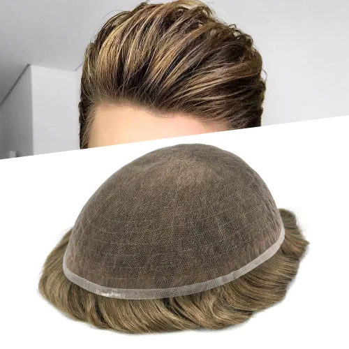 Vista 85 de Peluca de cabello humano con encaje completo, línea capilar real, para hombre, peluca de cabello con nudo blanqueado, pieza de pelo para hombres