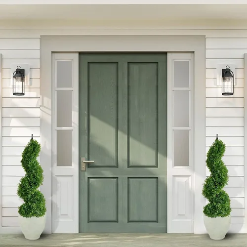 Vista 3 de Damomo Topiarios artificiales para exteriores, árbol topiario de boj en espiral sintético, 3 pies (2 piezas) planta exterior para decoración verde