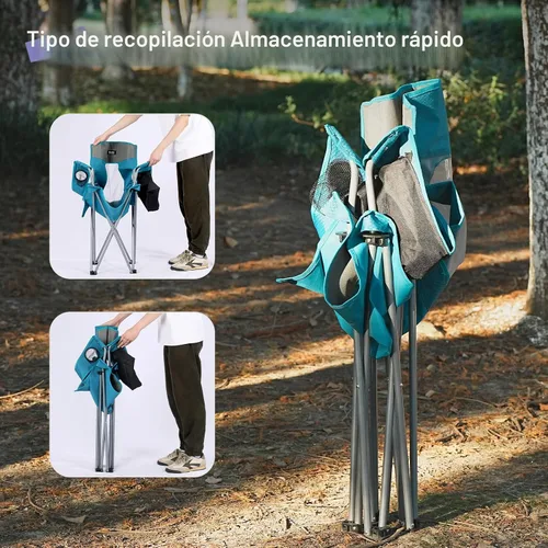 Vista 7 de Silla plegable de camping al aire libre, portátil, liviana, sillas plegables para campamento para adultos al aire libre con portavasos, bolsa