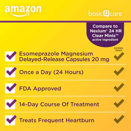 Vista 3 de Amazon Basic Care Esomeprazol Magnesio Minicápsulas, 20 mg, reductor de ácido, medicamento para la acidez estomacal de 24 horas, 42