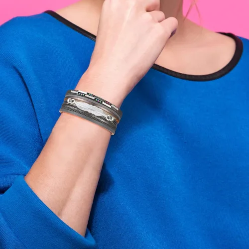 Vista 2 de Reloj despertador múltiple estilo bohemio, pulsera de hojas con cierre magnético colorido trenzado multicapa, aretes de plata 925 para mujer