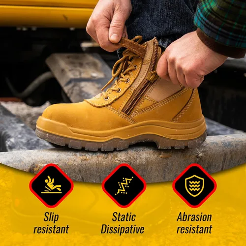 Vista 5 de Rockrooster AK050 - Botas de trabajo para hombre, puntera de acero, cremallera YKK, 6in, antideslizantes y resistentes al deslizamiento, piel