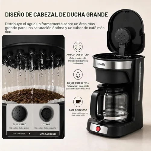 Vista 4 de Cafetera de 12 tazas, cafetera de goteo, filtro reutilizable, mantiene el calor y pausa automática, tanque de agua de fácil visión, cafetera
