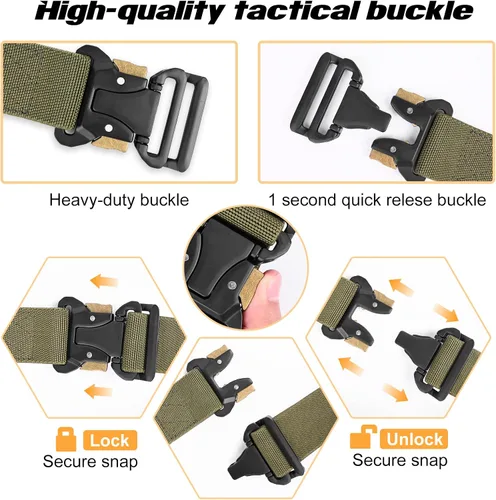 Vista 6 de Cinturones tácticos para hombre, cinturón militar de nailon elástico de 1.5 pulgadas con hebilla de liberación rápida resistente