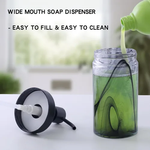 Vista 4 de Dispensador de jabón de vidrio de mármol negro, fácil de rellenar, jabón líquido para manos y platos, moderno dispensador de loción de vidrio grueso