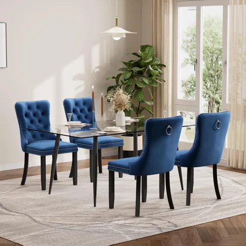 Vista 135 de Baysitone Juego de mesa de comedor de cristal de 51 pulgadas para 4, juego de 5 piezas de comedor moderno, mesa de cocina rectangular de vidrio