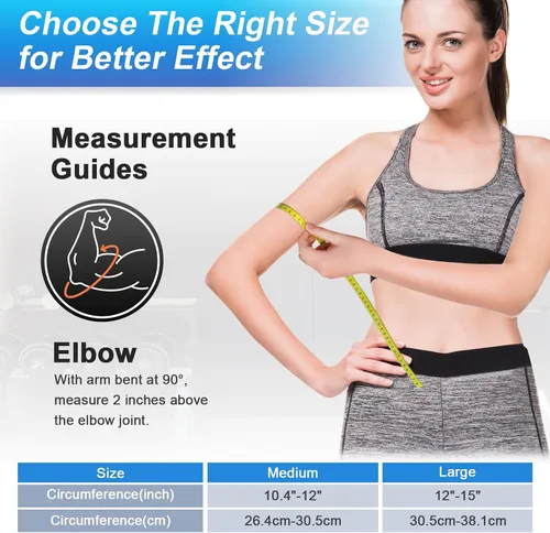 Vista 4 de Comfitech Combo de correa para codo y bolsa de hielo para hombres y mujeres, manga fría para brazo y antebrazo, talla M