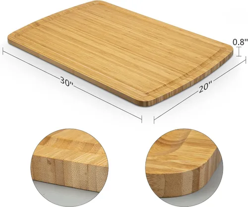 Vista 3 de Tabla de cortar extragrande de 30 x 20 pulgadas, tabla de cortar para estufa, tabla de cortar de bambú de cocina con ranura para jugo, tabla grande