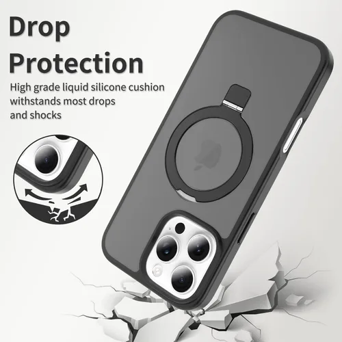 Vista 5 de Funda con soporte ultra magnético para iPhone 15 Pro [protección militar contra caídas] [compatible con MagSafe] a prueba de golpes, translúcida