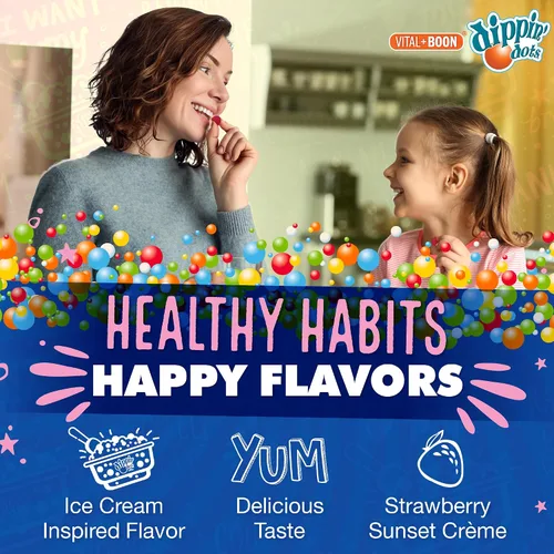 Vista 5 de Dippin' Dots - Gomitas de melatonina para niños y adultos (suministro para 30 días) sabor a crema de fresa y puesta de sol Suplemento