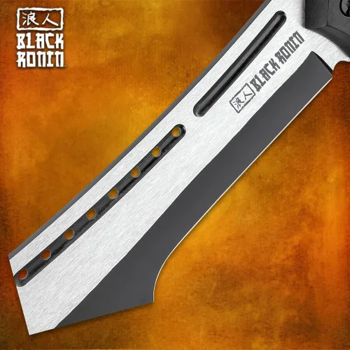 Vista 6 de Black Ronin Machete y funda Stealth Hoja de acero inoxidable de espiga completa Acabado negro y satinado Básculas ergonómicas de mango