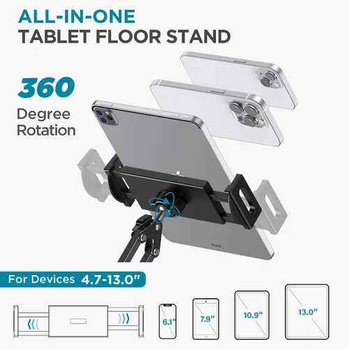 Vista 4 de Soporte de piso para tableta InnoGear, soporte de teléfono para cama ajustable universal compatible con iPhone iPad Pro Air Mini, Samsung Tab