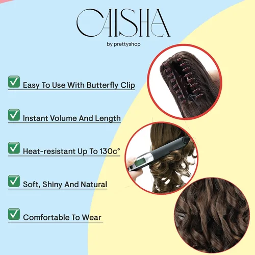 Vista 8 de PRETTYSHOP - Extensión de cabello rizado voluminoso, cola de caballo de 14 pulgadas con clip, resistente al calor