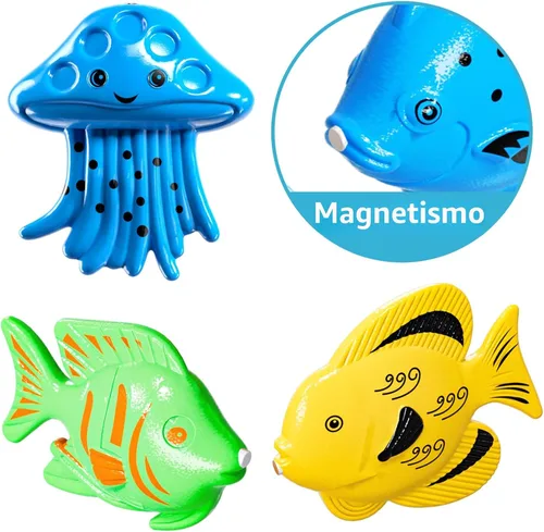 Vista 6 de TEMI - Juego de pesca para niños de 3, 4, 5, 6, 7, 8 años, juego de baño con 51 peces para niños pequeños, juguete con caña magnética y red