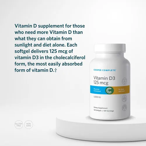Vista 3 de Cooper Complete - Vitamina D3 125 mcg (5000 UI) - 120 Sofgels Paquete de 1