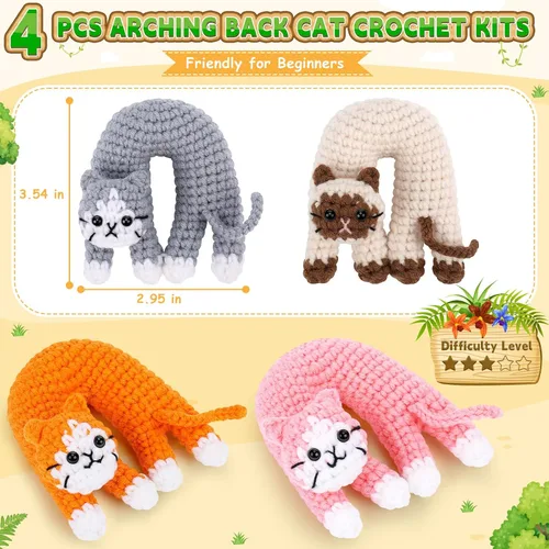 Vista 4 de Fortuning's JDS Kit de ganchillo para principiantes, paquete de 4 divertidos kits de ganchillo para gatos, kit de ganchillo para principiantes