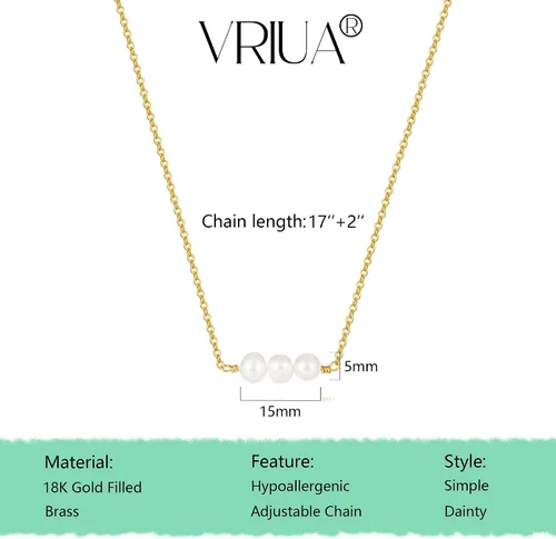 Vista 4 de VRIUA Pearl Necklaces for Women 14k Gold Plated Dainty Pearl Necklace Simple Gold Pearl Necklace Everyday Minimalist Necklaces for Women