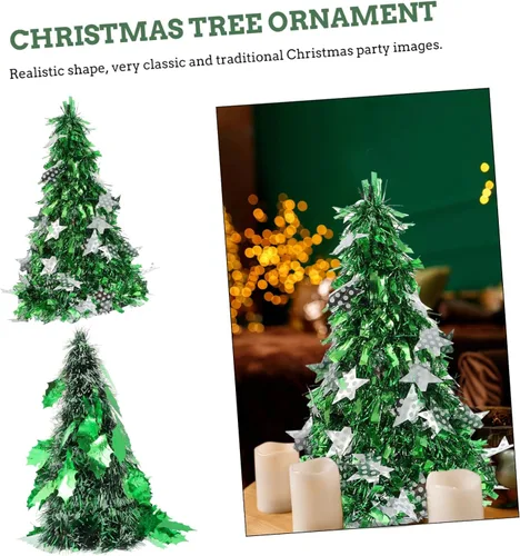 Vista 4 de Lindo mini árbol de Navidad modelo 2pcs árbol de oropel para decoración del hogar adorno de mesa
