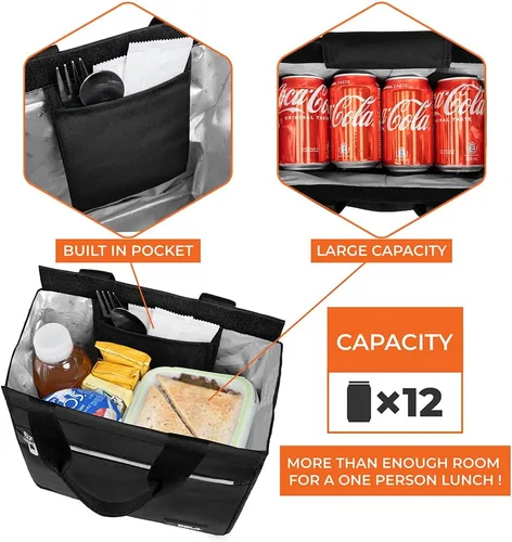 Vista 2 de opux Bolsa de almuerzo tipo tote para mujeres, lonchera aislada tipo tote para niñas, niños, adultos, escuela y trabajo, bolsa de almuerzo