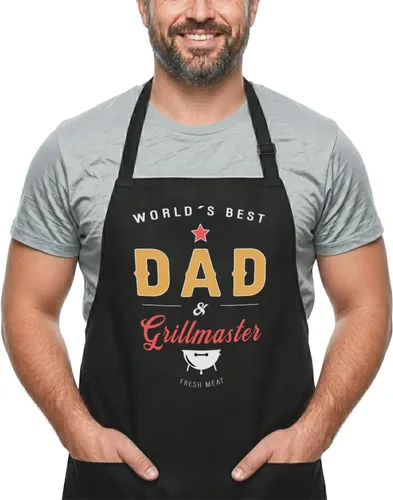 Vista 11 de Divertidos delantales de cocina – Delantal ajustable para barbacoa de chef – 2 bolsillos y correas extralargas
