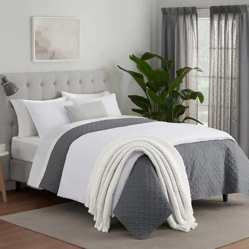 Vista 2 de Serta ComfortSure - Juego de ropa de cama suave de 2 piezas, incluye colcha/colcha y funda de almohada, ropa de cama para todas las estaciones, Gris