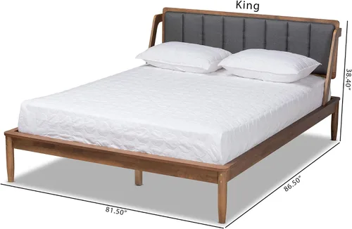 Vista 10 de Baxton Studio Helsa Mid-Century - Cama tapizada de tela gris oscuro y acabado de nogal, tamaño Queen