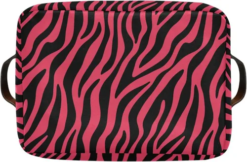 Vista 9 de Pink Zebra Print Pattern storage bins basket with Handles, toy storage, toy storage organizer, toy basket 14.2x10.2x8.3 IN