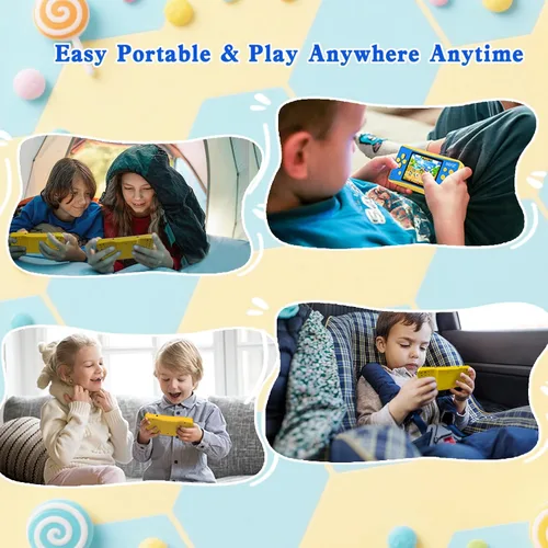 Vista 6 de JJFUN Consola de juegos portátil para niños: pantalla de 3.2 pulgadas, 168 juegos clásicos integrados, Plug & Play en la televisión, recargable,