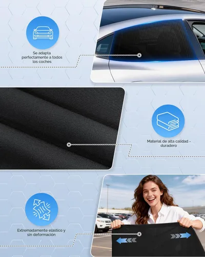 Vista 6 de PEMOTech - Parasol para ventana de coche (2 pack) - Certificado, parasol para ventana lateral del coche, protección UV, transpirable, de spandex