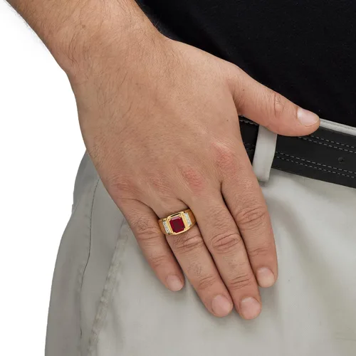Vista 3 de Palm Beach Jewelry Men's Yellow Gold-plated Emerald Cut Genuine Red Garnet and Diamond Accent Ring Sizes 8-16
