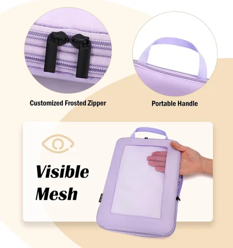 Vista 4 de Cubos de embalaje de compresión para viajes, juego de 8 cubos de embalaje con bolsa de aseo para accesorios de viaje, bolsa organizadora