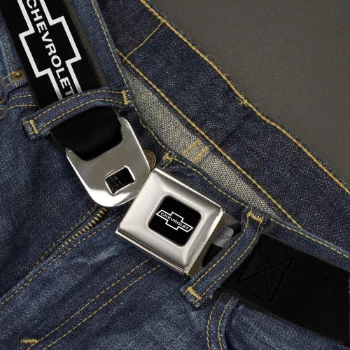 Vista 2 de Buckle-Down Cinturón de seguridad - 1965 CHEVROLET Bowtie NegroBlanco - 1.5" Ancho - 32-52 pulgadas de largo
