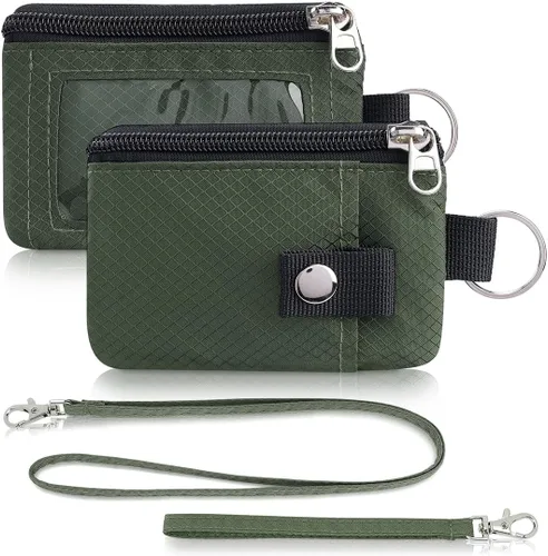 Vista 53 de Artpaxy Cartera minimalista para hombres y mujeres, llavero con bloqueo RFID, con cremallera, pequeña cartera con ventana de identificación, 2
