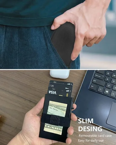 Vista 5 de POSKOU Pop up Slim Credit Card Holder Wallet RFID Blocking Smart Metal Cards Wallet for Men