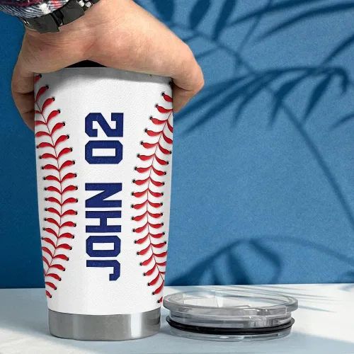 Vista 3 de Vaso de béisbol personalizado, nombre personalizado de 20 onzas, 30 onzas con tapa, regalo para jugadores, hijo, marido, fanático, partidos