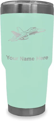 Vista 18 de LaserGram Taza aislada al vacío de 20 onzas, Fighter Jet 2, grabado personalizado incluido (negro)