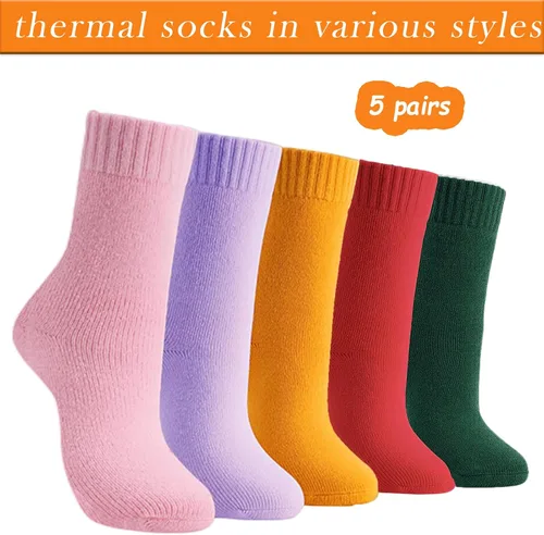 Vista 6 de VoJoPi 5 Pairs Warm Wool Socks for Women, Size 5-10, Thick Winter Thermal Boot Socks Crew Length