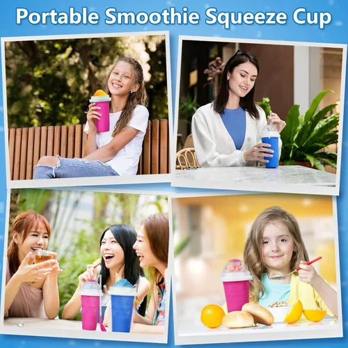 Vista 7 de Paydaan Paquete de 2 tazas mágicas para granizar, máquina de bebidas congeladas instantáneas, máquina de granizado reutilizable de doble capa