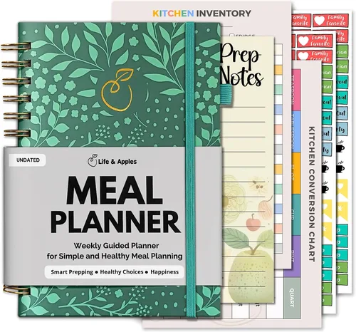 Vista 9 de Life & Apples Planificador de Comidas con Lista de Compras – Menú Semanal Sin Fecha y Cuaderno de Preparación de Comidas, Planificador de Cocina
