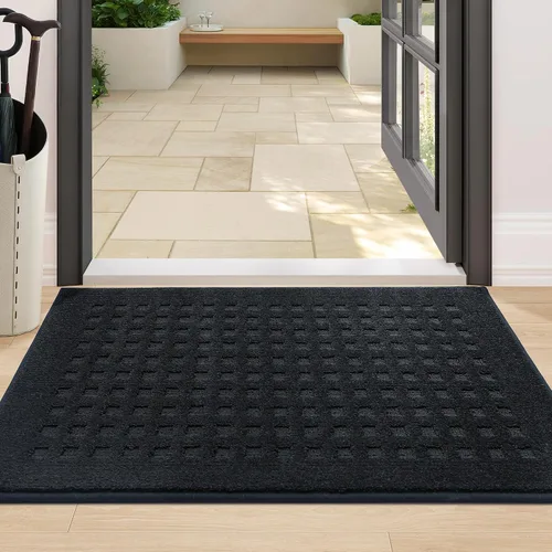 Vista 12 de BEQHAUSE Tapetes para puerta de 20 x 32 pulgadas, tapete antideslizante de punto gofre, de perfil bajo, resistente a la suciedad y absorbente, Beige