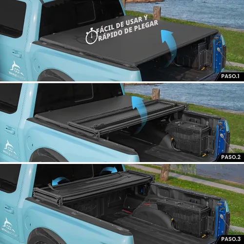 Vista 3 de Funda para tonneau de camioneta compatible con Ford Ranger 2019 2020 2021 2022 2023 5 pies de caja corta, estilo plegable suave (triple pliegue)