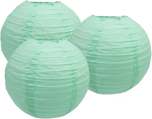 Vista 15 de Paquete de 3 linternas redondas de papel para decoración de boda y fiesta de cumpleaños (azul bebé, 4 pulgadas/3.9 in)