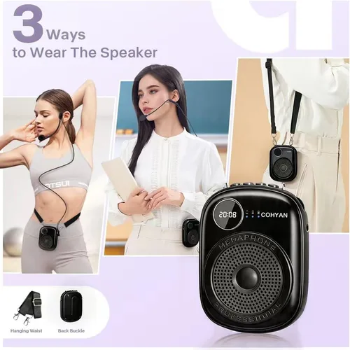 Vista 5 de Amplificador de voz para profesores, micrófono y altavoz portátil con cable Bluetooth, megáfono de bocina recargable para aula, reuniones, yoga