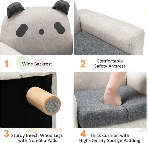 Vista 6 de Costzon Sofá para niños, sofá de dibujos animados para niños con marco de madera maciza, cojín grueso, sillón infantil para sala de juegos, jardín